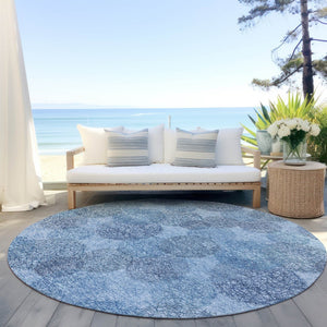 HomeRoots 5' Durable Denim Blue Polka Dot Area Rug - Stylish Washable Design for Indoor & Outdoor Spaces 8' Round 614661