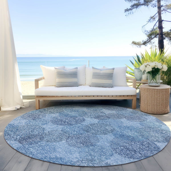 HomeRoots 5' Durable Denim Blue Polka Dot Area Rug - Stylish Washable Design for Indoor & Outdoor Spaces 8' Round 614661