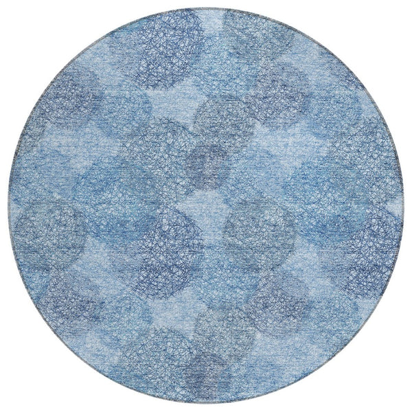 HomeRoots 5' Durable Denim Blue Polka Dot Area Rug - Stylish Washable Design for Indoor & Outdoor Spaces 8' Round 614661