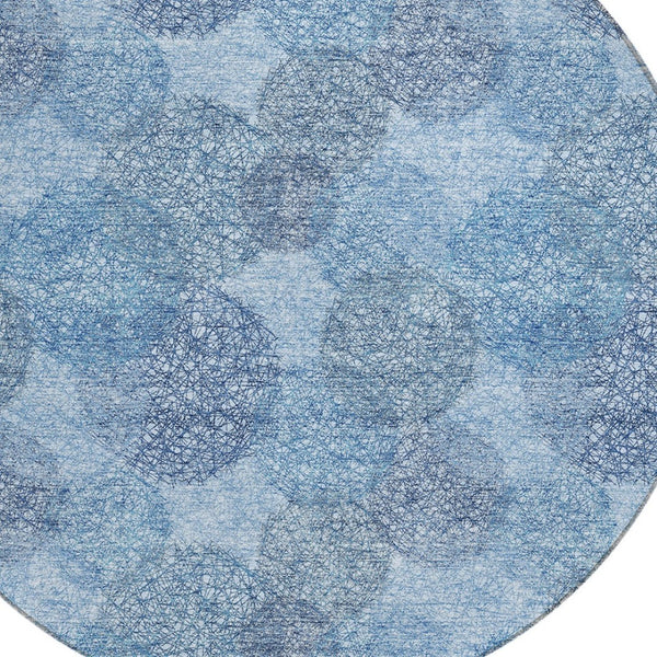 HomeRoots 5' Durable Denim Blue Polka Dot Area Rug - Stylish Washable Design for Indoor & Outdoor Spaces 8' Round 614661