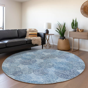 HomeRoots 5' Durable Denim Blue Polka Dot Area Rug - Stylish Washable Design for Indoor & Outdoor Spaces 8' Round 614661