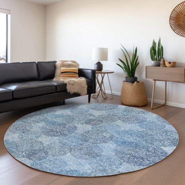 HomeRoots 5' Durable Denim Blue Polka Dot Area Rug - Stylish Washable Design for Indoor & Outdoor Spaces 8' Round 614661