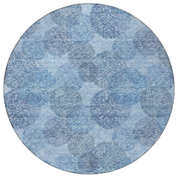 HomeRoots 5' Durable Denim Blue Polka Dot Area Rug - Stylish Washable Design for Indoor & Outdoor Spaces 8' Round 614661