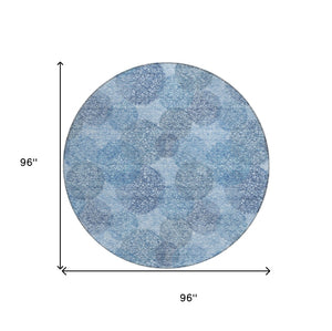 HomeRoots 5' Durable Denim Blue Polka Dot Area Rug - Stylish Washable Design for Indoor & Outdoor Spaces 8' Round 614661