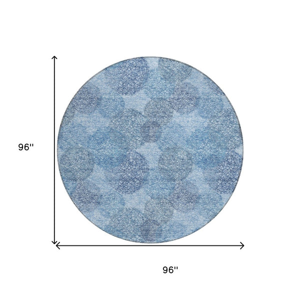 HomeRoots 5' Durable Denim Blue Polka Dot Area Rug - Stylish Washable Design for Indoor & Outdoor Spaces 8' Round 614661
