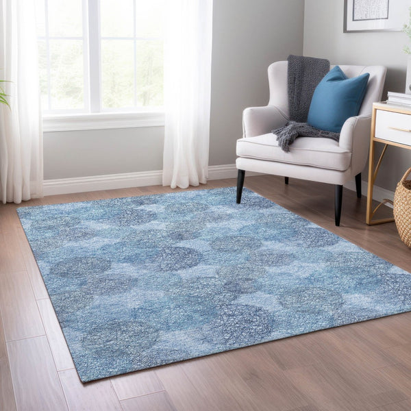 HomeRoots 5' Durable Denim Blue Polka Dot Area Rug - Stylish Washable Design for Indoor & Outdoor Spaces 9' X 12' 614663