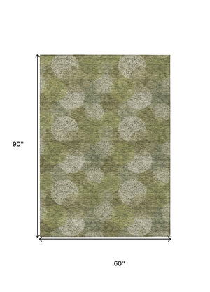 HomeRoots 5' Bright Green and Ivory Polka Dot Area Rug - Durable, Washable Indoor/Outdoor Design for Every Space 5' X 8' 614666