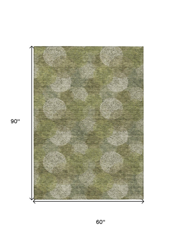 HomeRoots 5' Bright Green and Ivory Polka Dot Area Rug - Durable, Washable Indoor/Outdoor Design for Every Space 5' X 8' 614666