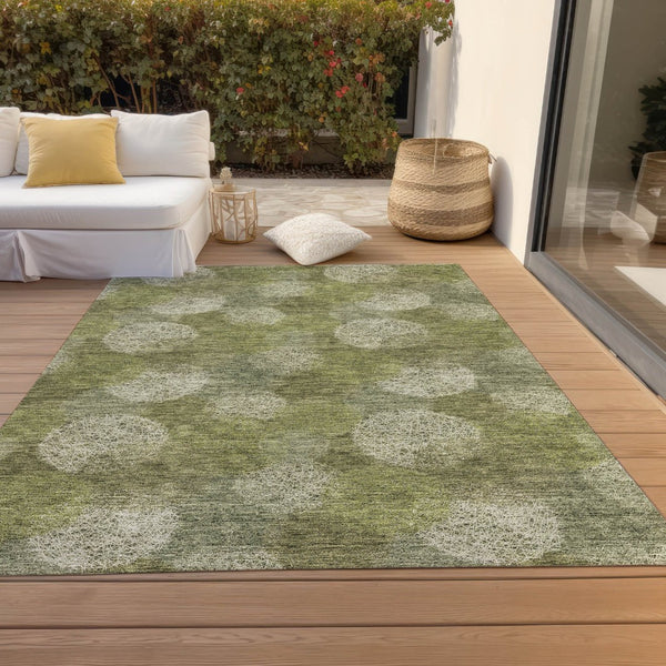 HomeRoots 5' Bright Green and Ivory Polka Dot Area Rug - Durable, Washable Indoor/Outdoor Design for Every Space 9' X 12' 614669