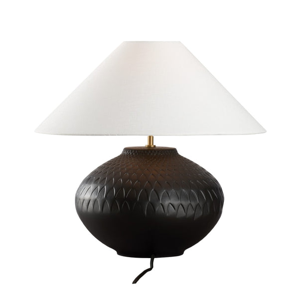 Wildwood Manzoni Sculptural Ceramic Lamp With Matte Glazed Finish, Low Rounded Silhouette For Modern Interiors Black 61467