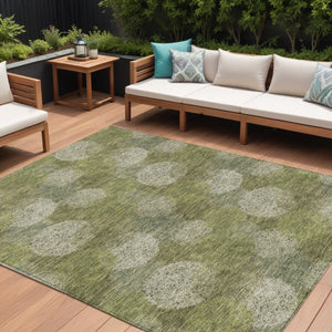 HomeRoots 5' Bright Green and Ivory Polka Dot Area Rug - Durable, Washable Indoor/Outdoor Design for Every Space 10' X 14' 614670