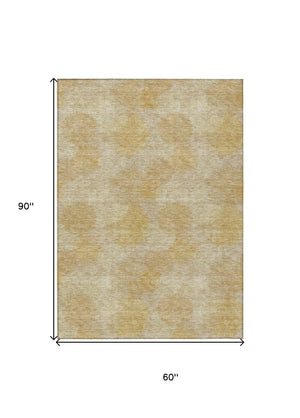 HomeRoots 5' Premium Gold Beige Polka Dot Area Rug – Versatile Washable Design for Indoor & Outdoor Use 5' X 8' 614672
