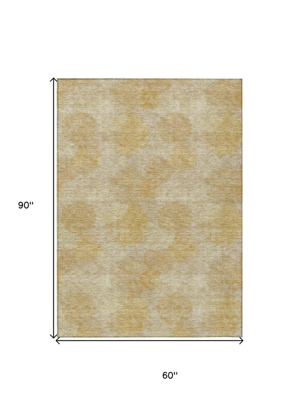 HomeRoots 5' Premium Gold Beige Polka Dot Area Rug – Versatile Washable Design for Indoor & Outdoor Use 5' X 8' 614672