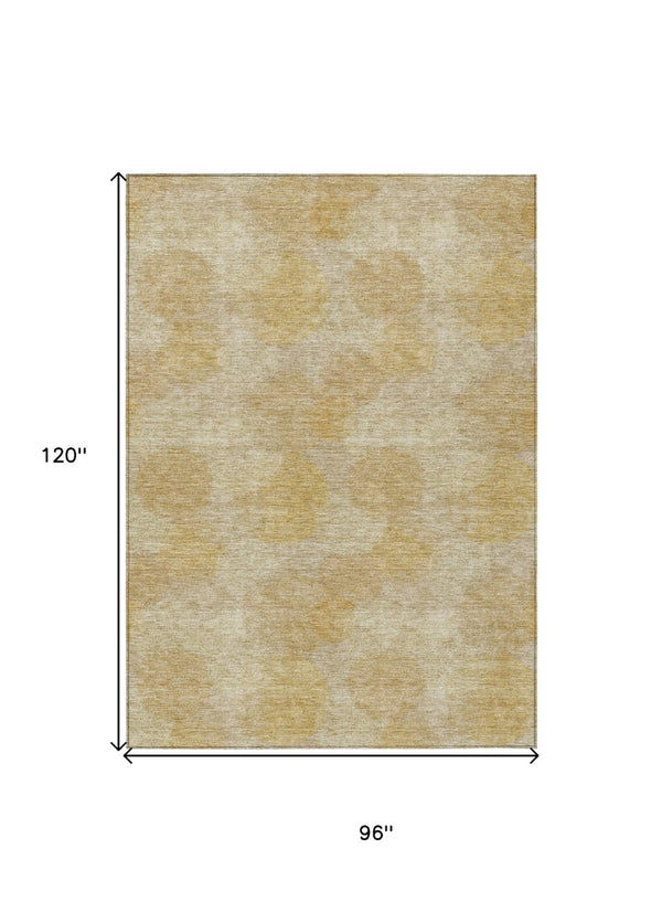 HomeRoots 5' Premium Gold Beige Polka Dot Area Rug – Versatile Washable Design for Indoor & Outdoor Use 8' X 10' 614674
