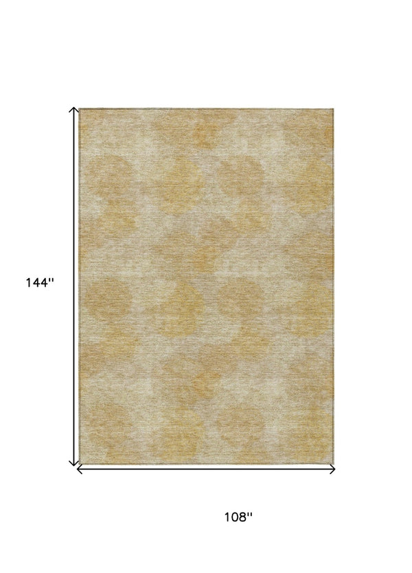 HomeRoots 5' Premium Gold Beige Polka Dot Area Rug – Versatile Washable Design for Indoor & Outdoor Use 9' X 12' 614675