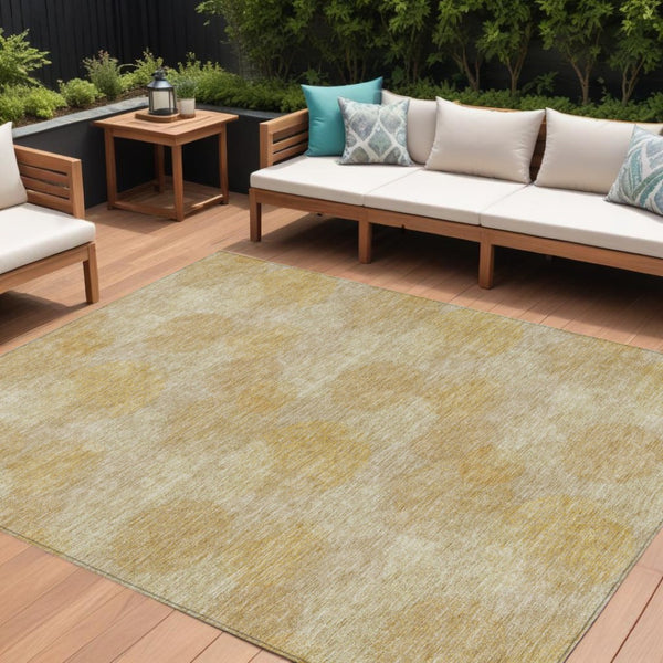HomeRoots 5' Premium Gold Beige Polka Dot Area Rug – Versatile Washable Design for Indoor & Outdoor Use 9' X 12' 614675