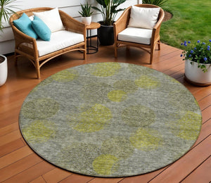 HomeRoots 5' Modern Gray Lime Green & Silver Polka Dot Washable Area Rug for Indoor & Outdoor Spaces 8' Round 614679
