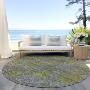 HomeRoots 5' Modern Gray Lime Green & Silver Polka Dot Washable Area Rug for Indoor & Outdoor Spaces 8' Round 614679