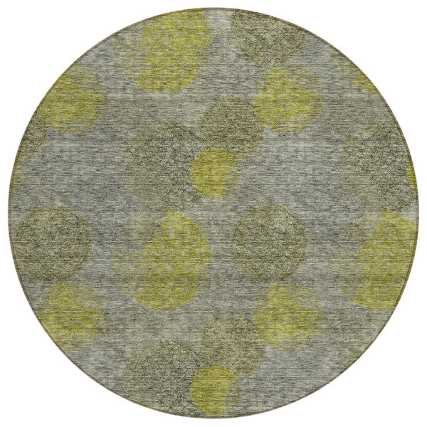 HomeRoots 5' Modern Gray Lime Green & Silver Polka Dot Washable Area Rug for Indoor & Outdoor Spaces 8' Round 614679