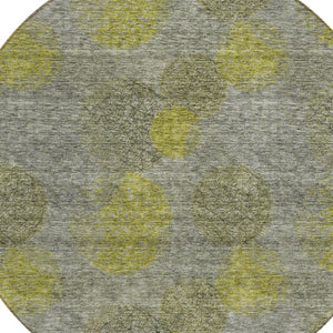 HomeRoots 5' Modern Gray Lime Green & Silver Polka Dot Washable Area Rug for Indoor & Outdoor Spaces 8' Round 614679