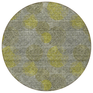 HomeRoots 5' Modern Gray Lime Green & Silver Polka Dot Washable Area Rug for Indoor & Outdoor Spaces 8' Round 614679
