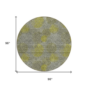 HomeRoots 5' Modern Gray Lime Green & Silver Polka Dot Washable Area Rug for Indoor & Outdoor Spaces 8' Round 614679