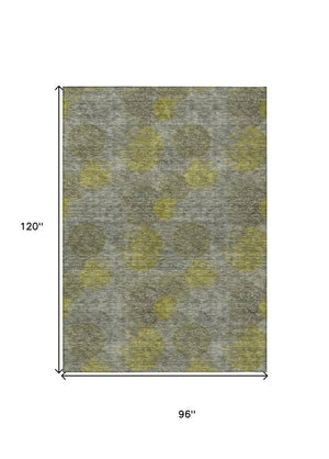 HomeRoots 5' Modern Gray Lime Green & Silver Polka Dot Washable Area Rug for Indoor & Outdoor Spaces 8' X 10' 614680