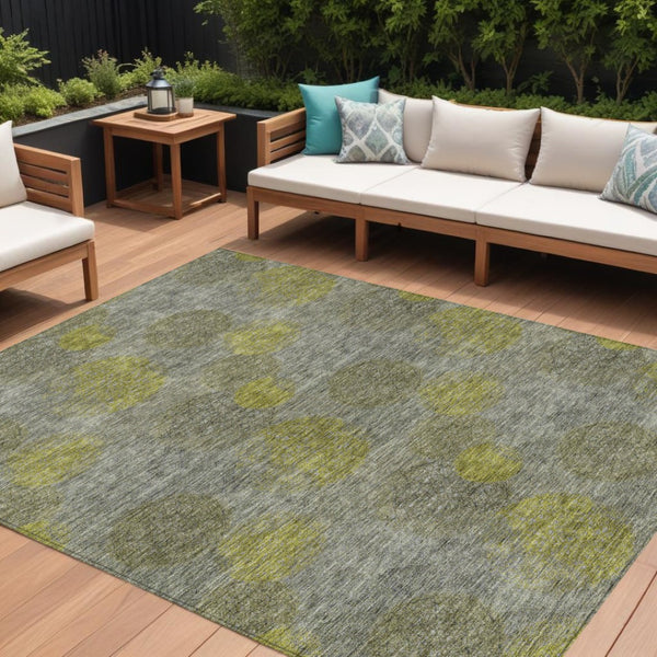 HomeRoots 5' Modern Gray Lime Green & Silver Polka Dot Washable Area Rug for Indoor & Outdoor Spaces 9' X 12' 614681