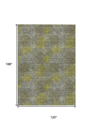 HomeRoots 5' Modern Gray Lime Green & Silver Polka Dot Washable Area Rug for Indoor & Outdoor Spaces 10' X 14' 614682