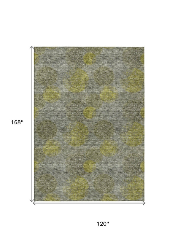 HomeRoots 5' Modern Gray Lime Green & Silver Polka Dot Washable Area Rug for Indoor & Outdoor Spaces 10' X 14' 614682