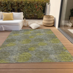 HomeRoots 5' Modern Gray Lime Green & Silver Polka Dot Washable Area Rug for Indoor & Outdoor Spaces 10' X 14' 614682