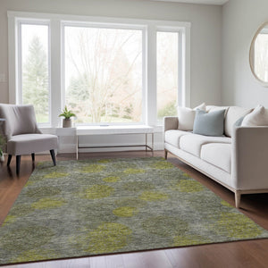 HomeRoots 5' Modern Gray Lime Green & Silver Polka Dot Washable Area Rug for Indoor & Outdoor Spaces 10' X 14' 614682