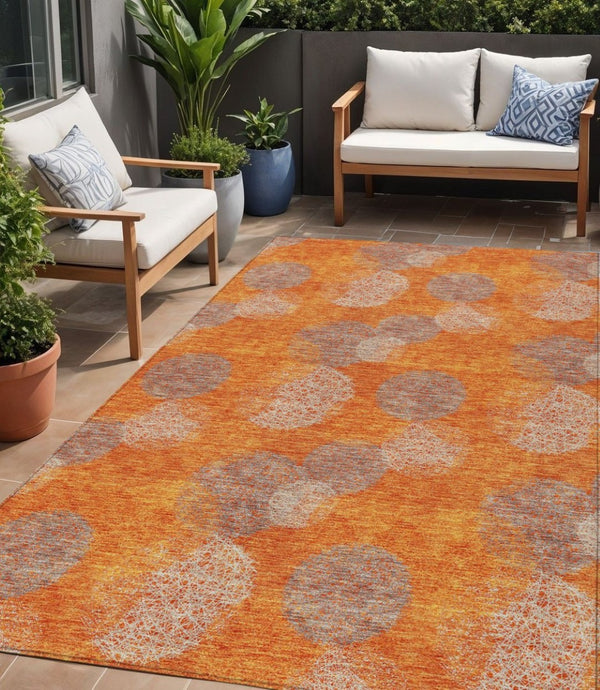 HomeRoots 5' Refresh Your Space with Vibrant Orange and Peach Polka Dot Washable Indoor-Outdoor Rug Decor 5' X 8' 614684