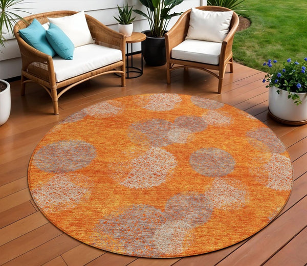 HomeRoots 5' Refresh Your Space with Vibrant Orange and Peach Polka Dot Washable Indoor-Outdoor Rug Decor 8' Round 614685