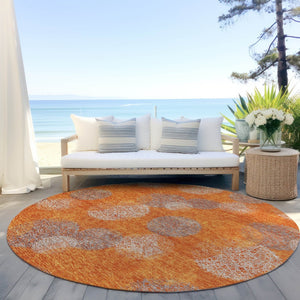 HomeRoots 5' Refresh Your Space with Vibrant Orange and Peach Polka Dot Washable Indoor-Outdoor Rug Decor 8' Round 614685