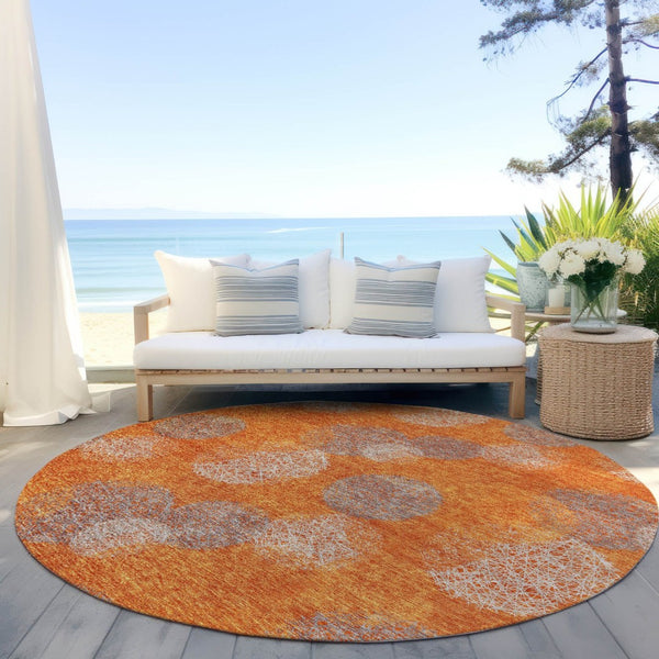 HomeRoots 5' Refresh Your Space with Vibrant Orange and Peach Polka Dot Washable Indoor-Outdoor Rug Decor 8' Round 614685