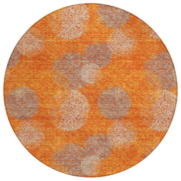 HomeRoots 5' Refresh Your Space with Vibrant Orange and Peach Polka Dot Washable Indoor-Outdoor Rug Decor 8' Round 614685
