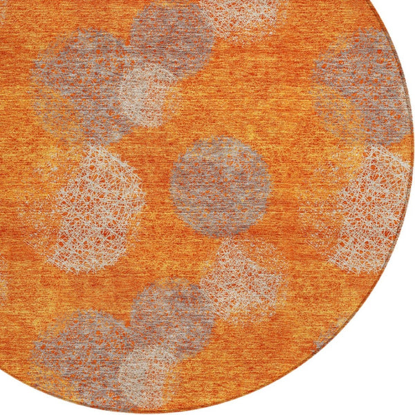 HomeRoots 5' Refresh Your Space with Vibrant Orange and Peach Polka Dot Washable Indoor-Outdoor Rug Decor 8' Round 614685