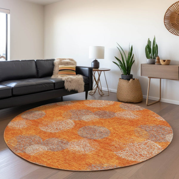 HomeRoots 5' Refresh Your Space with Vibrant Orange and Peach Polka Dot Washable Indoor-Outdoor Rug Decor 8' Round 614685