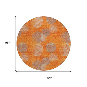 HomeRoots 5' Refresh Your Space with Vibrant Orange and Peach Polka Dot Washable Indoor-Outdoor Rug Decor 8' Round 614685