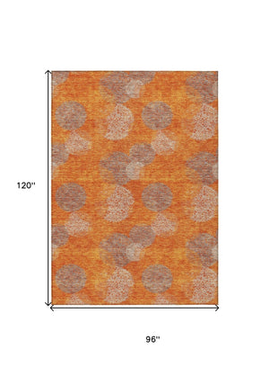 HomeRoots 5' Refresh Your Space with Vibrant Orange and Peach Polka Dot Washable Indoor-Outdoor Rug Decor 8' X 10' 614686