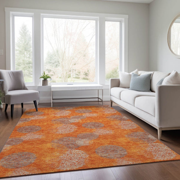 HomeRoots 5' Refresh Your Space with Vibrant Orange and Peach Polka Dot Washable Indoor-Outdoor Rug Decor 8' X 10' 614686