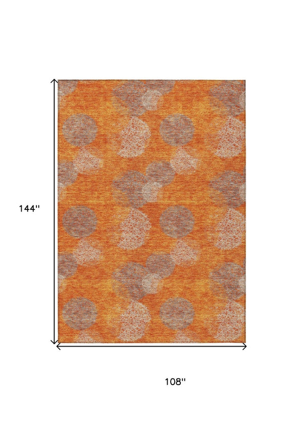 HomeRoots 5' Refresh Your Space with Vibrant Orange and Peach Polka Dot Washable Indoor-Outdoor Rug Decor 9' X 12' 614687