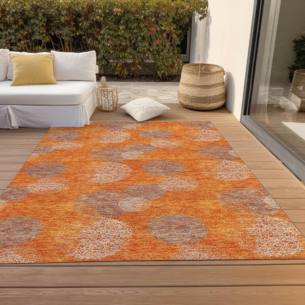 HomeRoots 5' Refresh Your Space with Vibrant Orange and Peach Polka Dot Washable Indoor-Outdoor Rug Decor 9' X 12' 614687