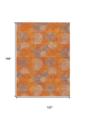 HomeRoots 5' Refresh Your Space with Vibrant Orange and Peach Polka Dot Washable Indoor-Outdoor Rug Decor 10' X 14' 614688
