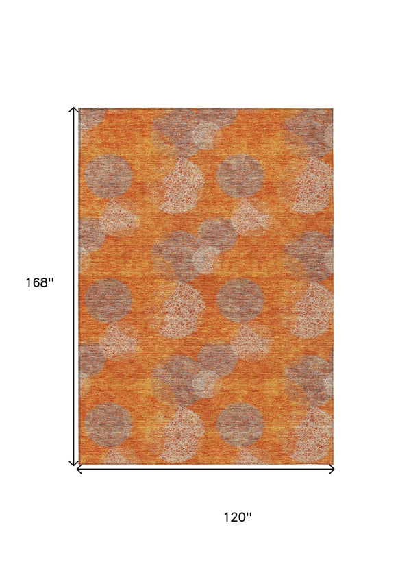 HomeRoots 5' Refresh Your Space with Vibrant Orange and Peach Polka Dot Washable Indoor-Outdoor Rug Decor 10' X 14' 614688