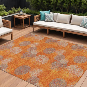 HomeRoots 5' Refresh Your Space with Vibrant Orange and Peach Polka Dot Washable Indoor-Outdoor Rug Decor 10' X 14' 614688
