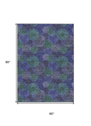 HomeRoots 5' Playful Polka Dot Area Rug in Purple and Green - Washable, Durable for Indoor & Outdoor Use 5' X 8' 614696