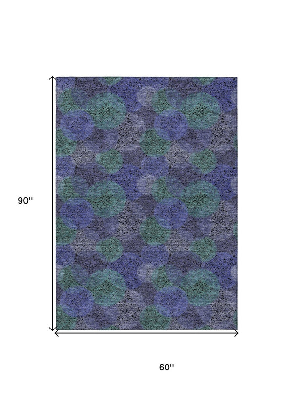 HomeRoots 5' Playful Polka Dot Area Rug in Purple and Green - Washable, Durable for Indoor & Outdoor Use 5' X 8' 614696