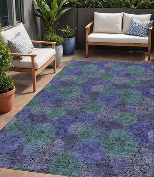 HomeRoots 5' Playful Polka Dot Area Rug in Purple and Green - Washable, Durable for Indoor & Outdoor Use 5' X 8' 614696